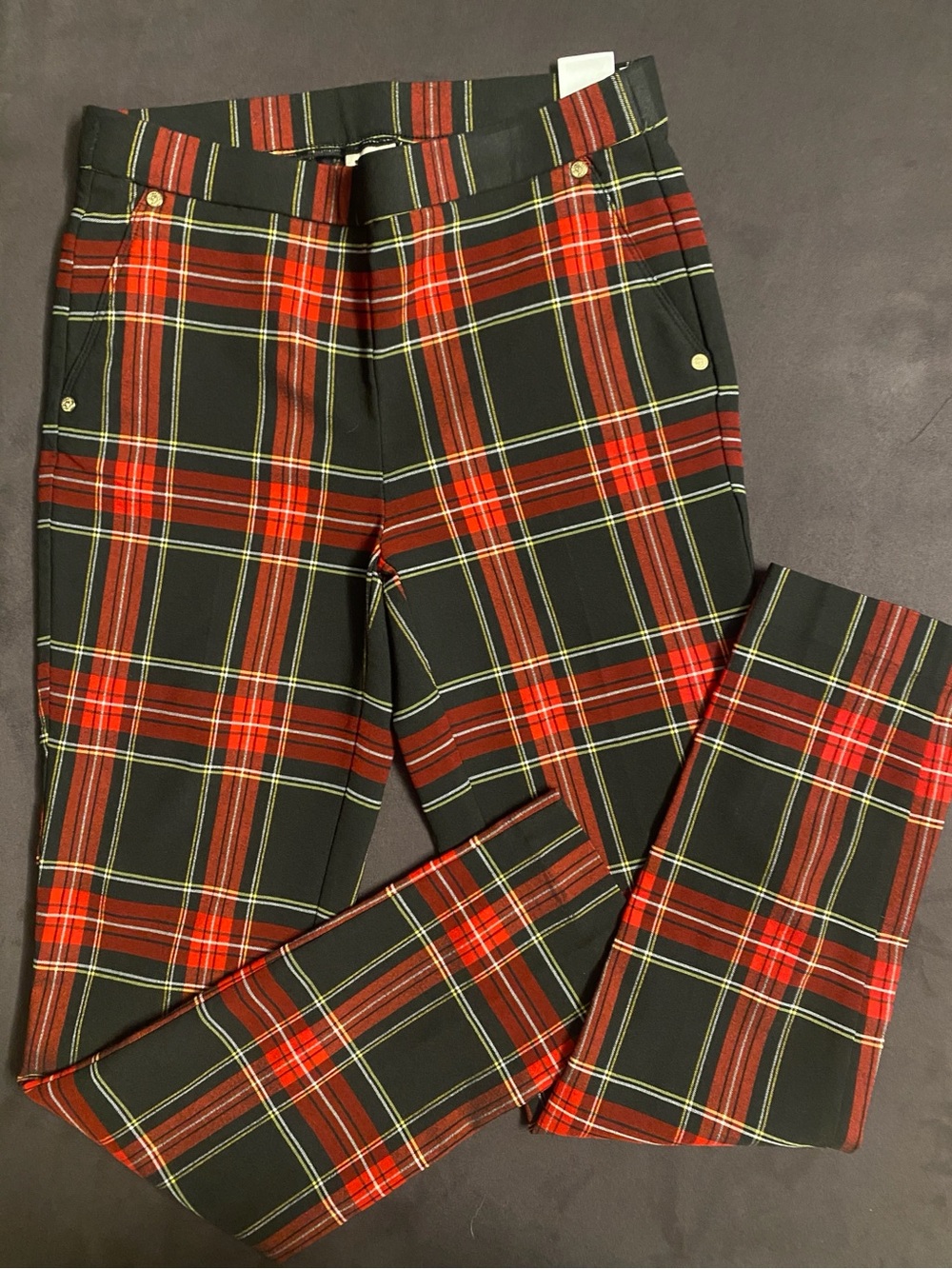 Anne Klein Black and Red Plaid Trousers size S New